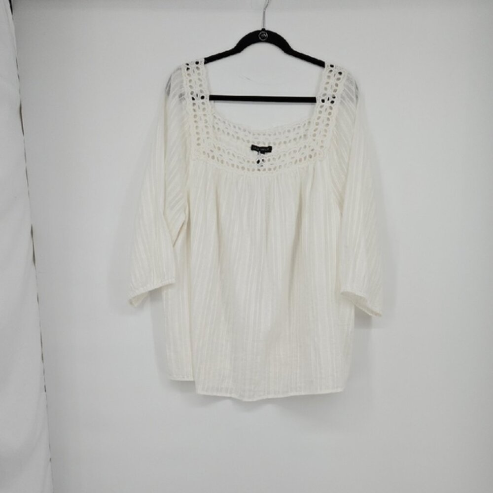 Lane Bryant White Striped Square Neckline Eyelet Women's Top Plus Size Curvy 22
